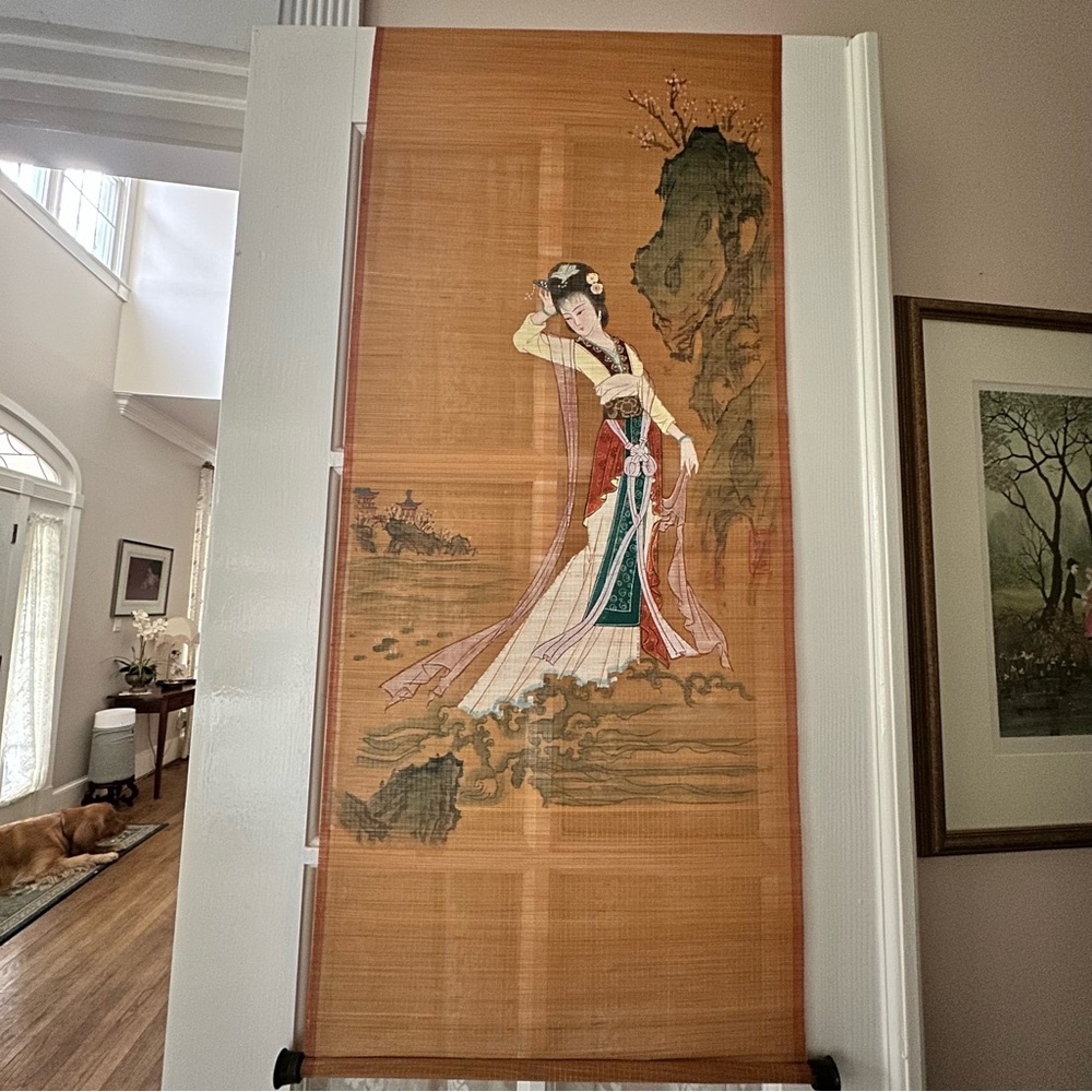 Vintage Elegant Asian Wall Scroll with Multicolor Design